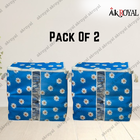 Durable Non-Woven Storage Organizer – Blue Floral Design