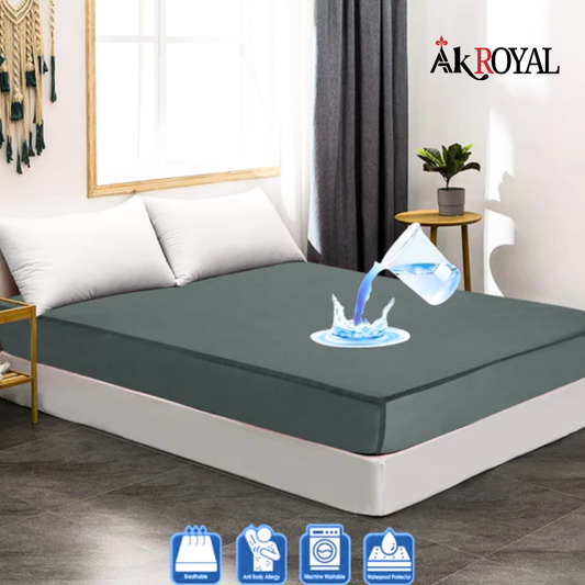 Terry 100% Waterproof Mattress Cover In Gray Color