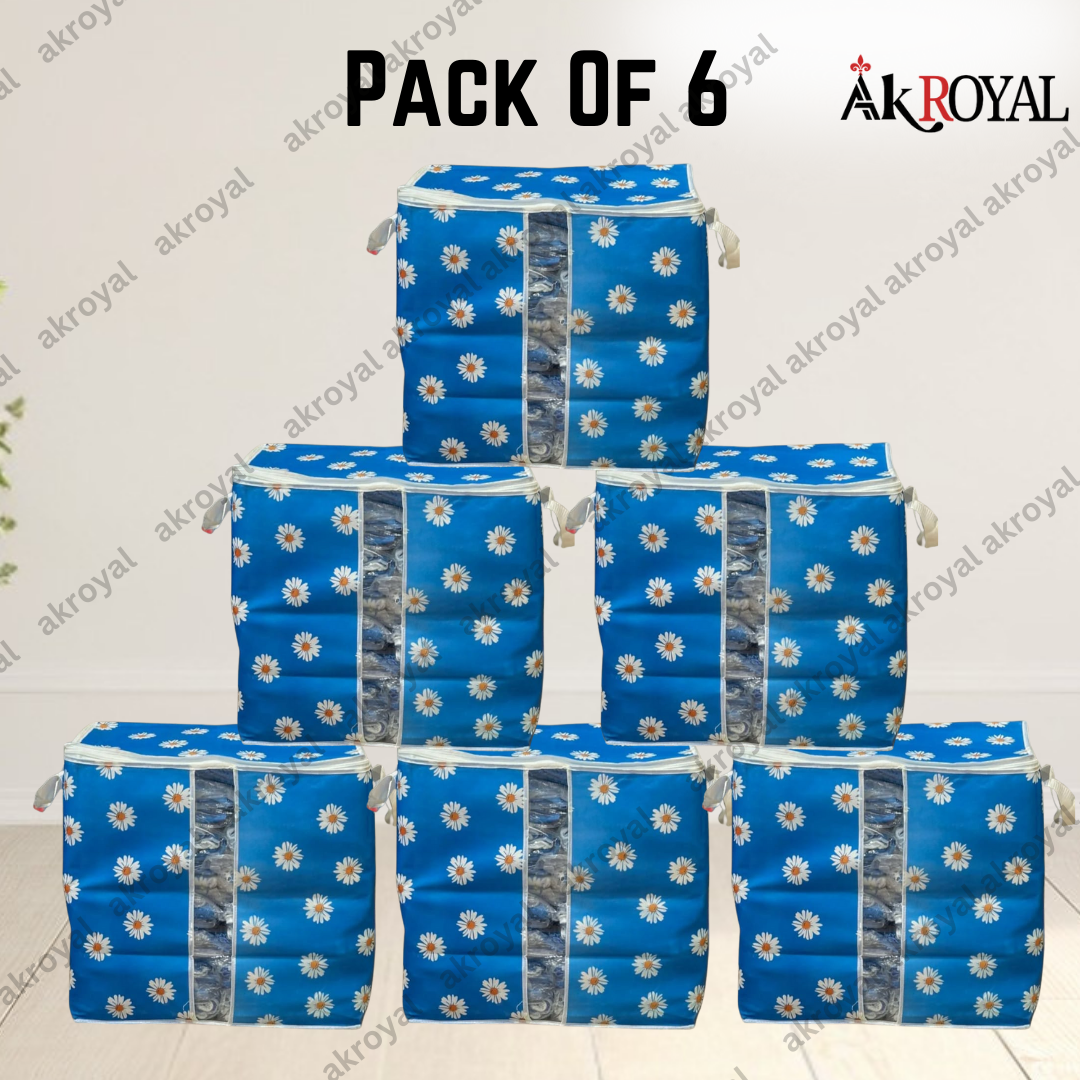 Durable Non-Woven Storage Organizer – Blue Floral Design