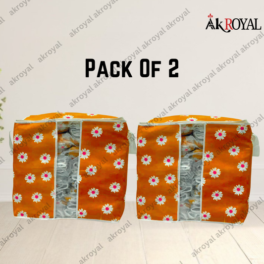 Durable Non-Woven Storage Organizer – Orange Floral Design
