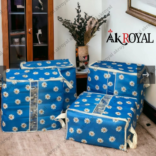 Durable Non-Woven Storage Organizer – Blue Floral Design