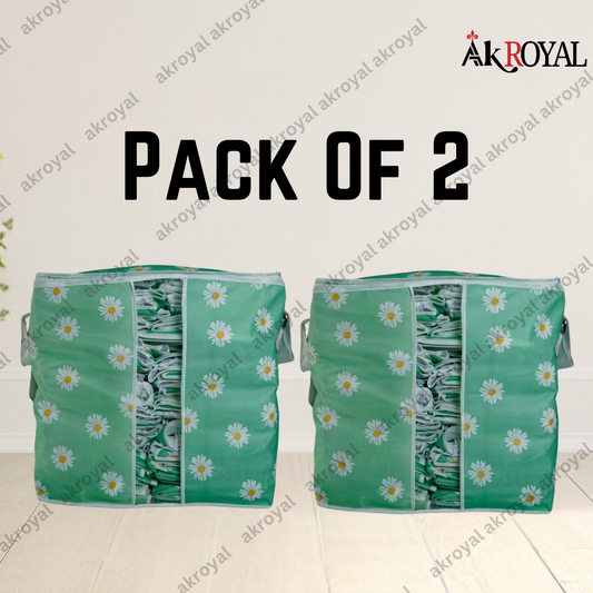 Durable Non-Woven Storage Organizer – Green Floral Design