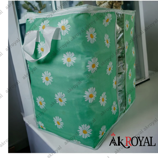 Durable Non-Woven Storage Organizer – Green Floral Design
