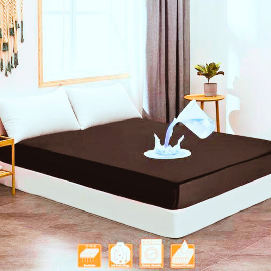Terry 100% Waterproof Mattress Cover In Brown Color