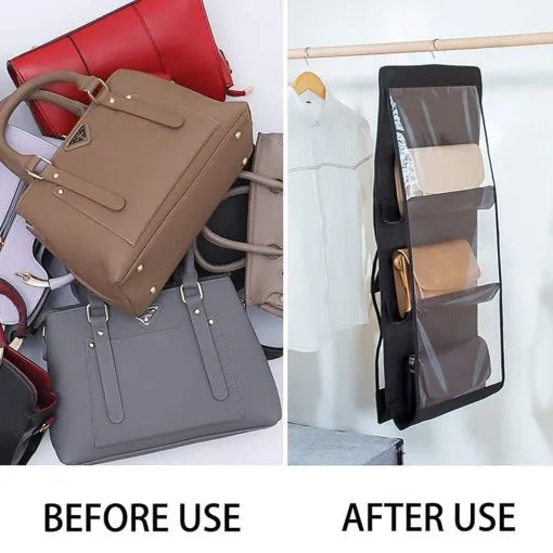 6-Pocket Handbag Organizer – Purse Storage with Hanging Hook