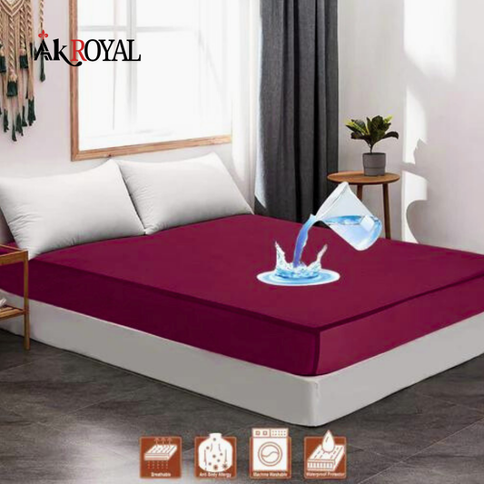 Terry 100% Waterproof Mattress Cover In Maroon Color