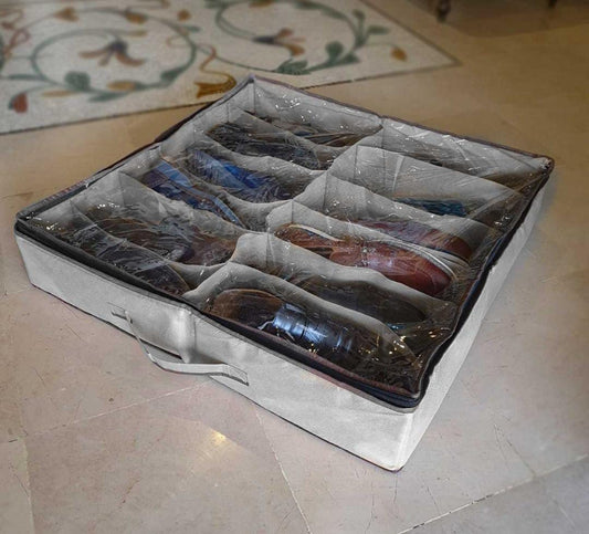 Dust-Proof 12-Grid Shoe Organizer – Non-Woven Transparent Shoe Storage Bag