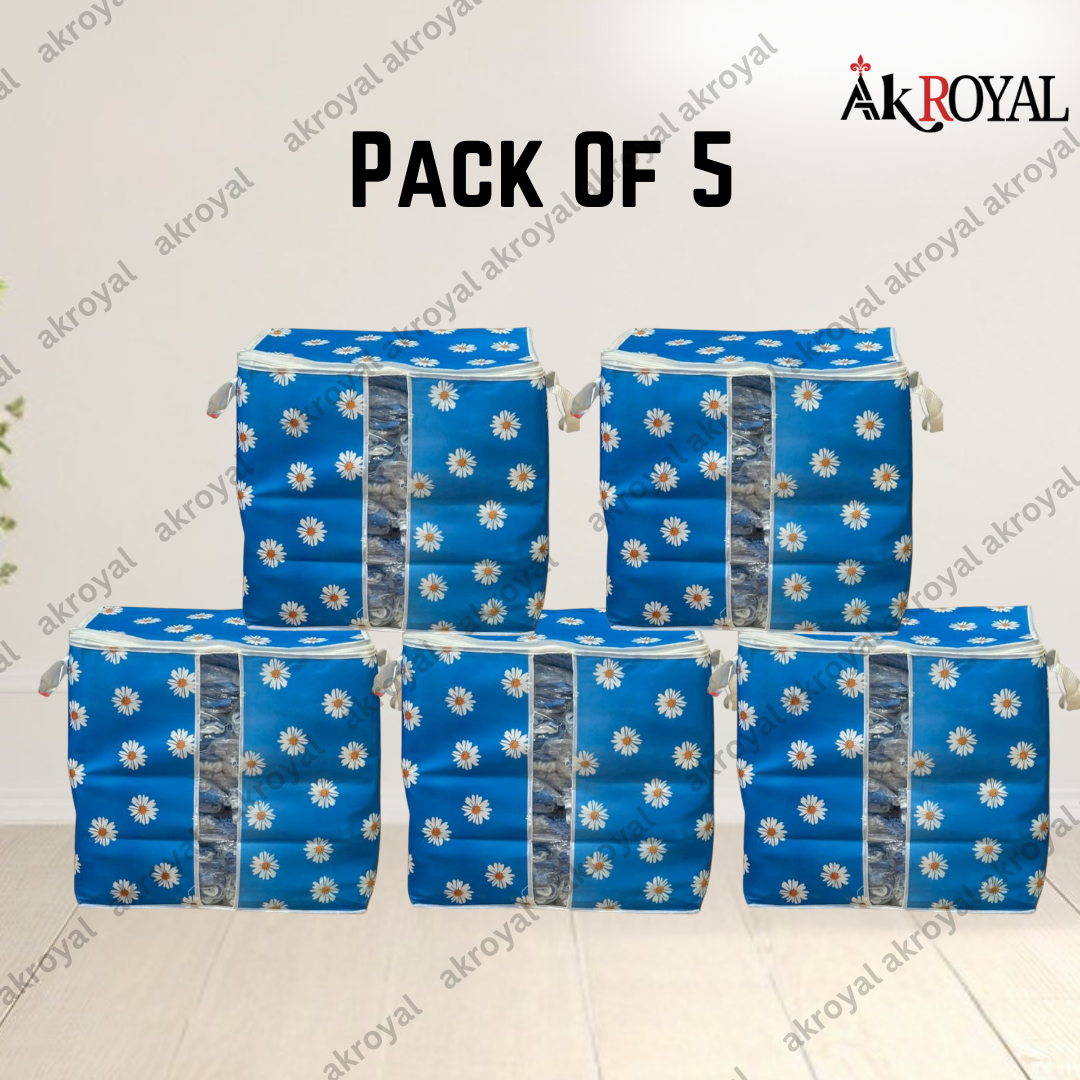 Durable Non-Woven Storage Organizer – Blue Floral Design