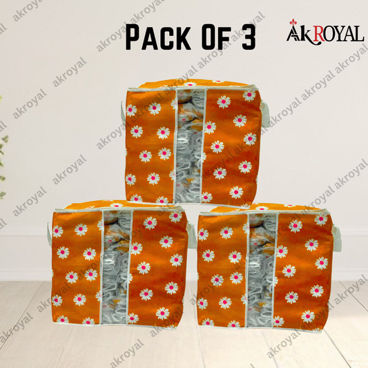 Durable Non-Woven Storage Organizer – Orange Floral Design