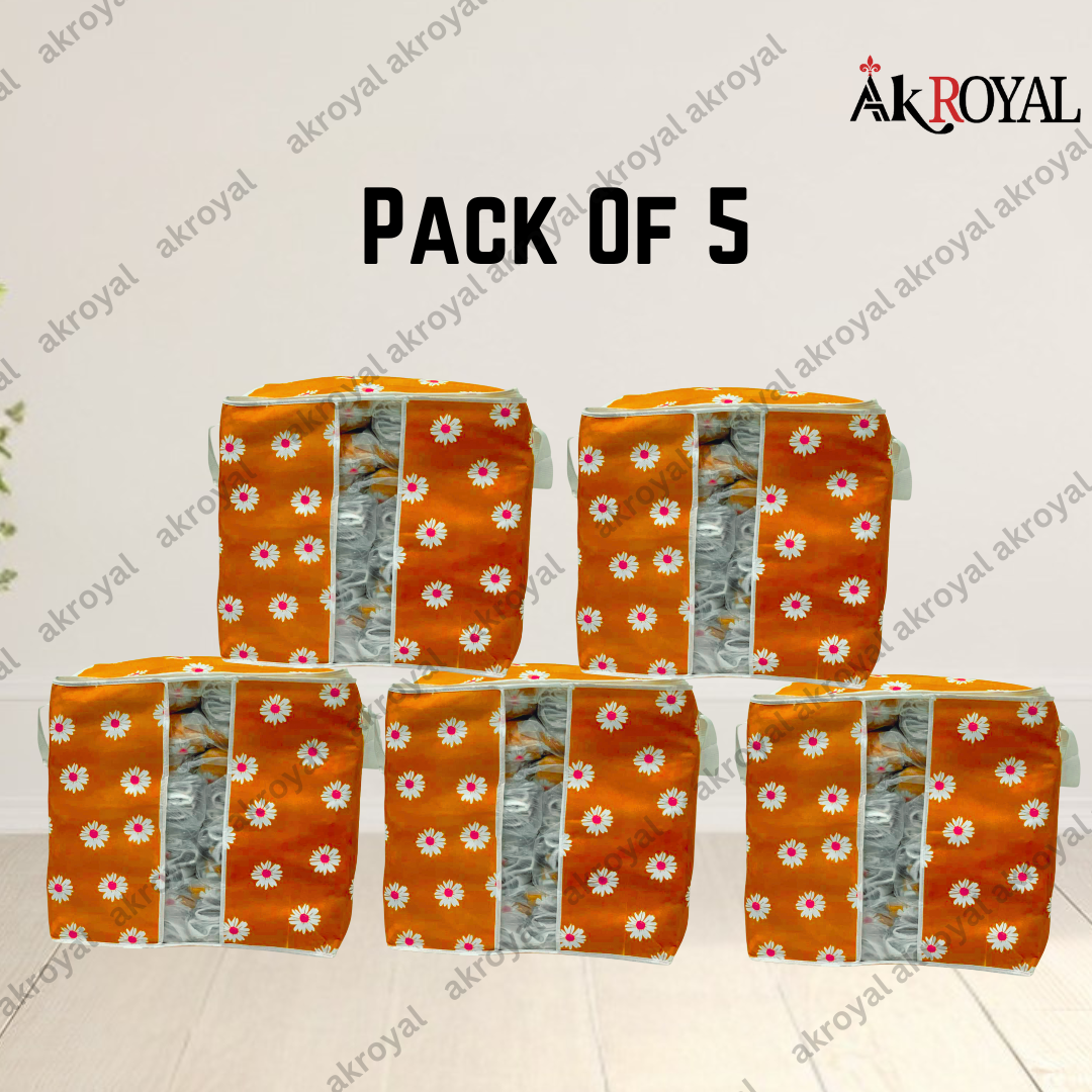 Durable Non-Woven Storage Organizer – Orange Floral Design