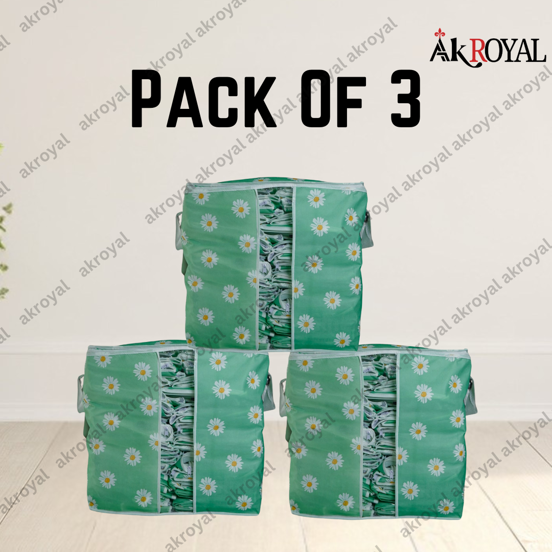 Durable Non-Woven Storage Organizer – Green Floral Design