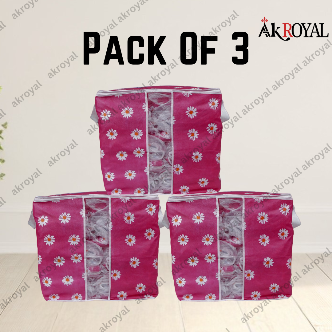 Durable Non-Woven Storage Organizer – Pink Floral Design