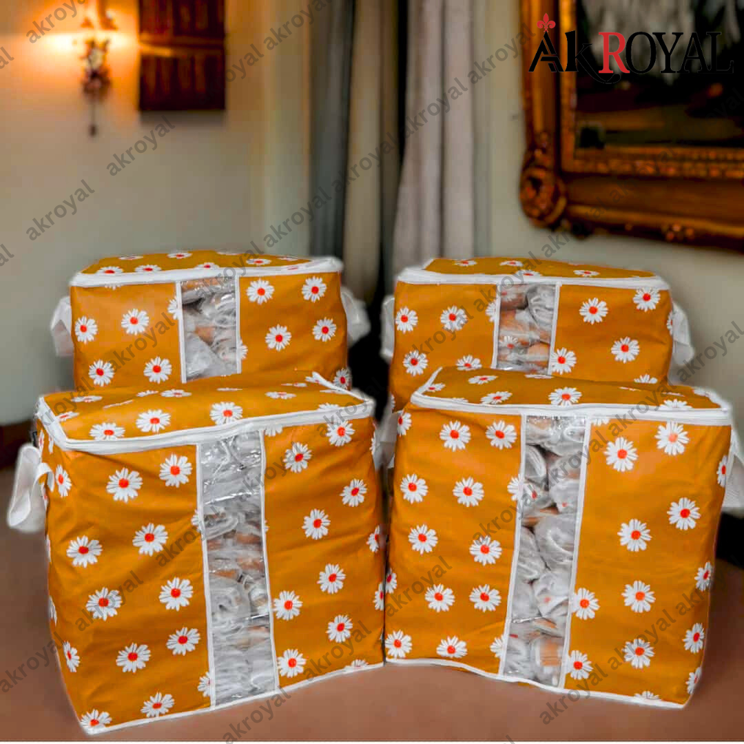 Durable Non-Woven Storage Organizer – Orange Floral Design