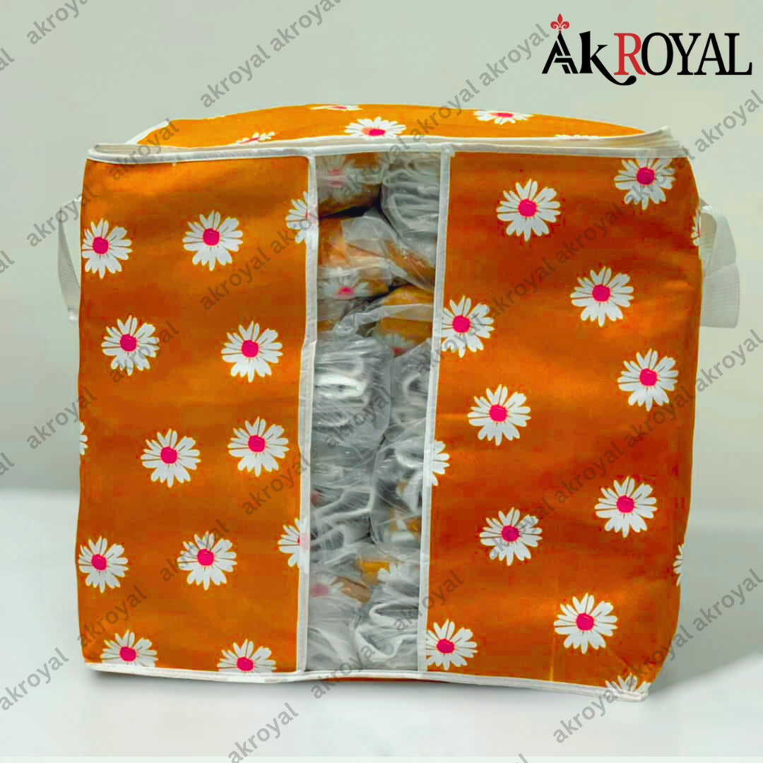 Durable Non-Woven Storage Organizer – Orange Floral Design